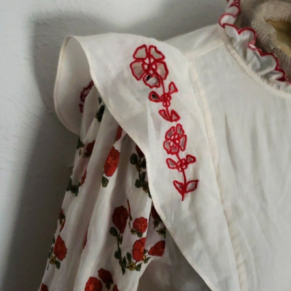 CAROLINA K. Floral design eyelet embroidered ruffled blouse Sz S - Picture 4 of 7